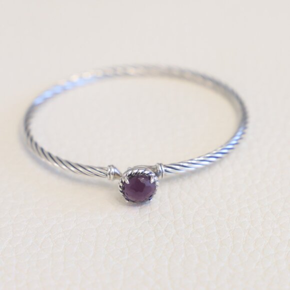 David Yurman Sterling Silver 3mm Chatelaine Bracelet with Amethyst size Medium - Picture 2 of 7